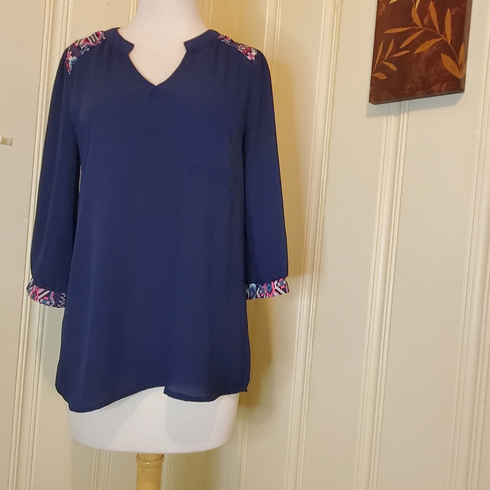 Pink Owl Apparel Navy Blue Top with Tribal
